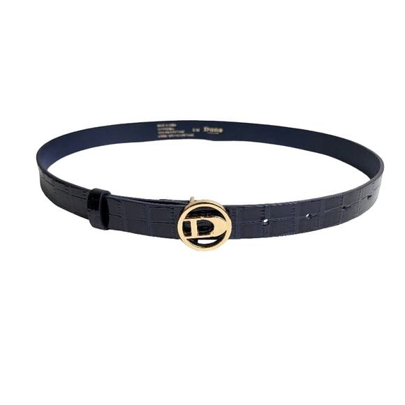 DUNE London Belt Women's Croc Print Belt Navy Blue Sz Small Gold Logo - Picture 5 of 8